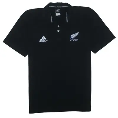 Adidas Black Polo Shirt Men's Small All Blacks Embroidered Logos Rugby