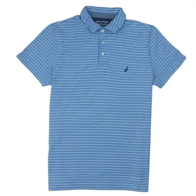Nautica Light Blue Striped Polo Shirt Women’s XLarge Embroidered Logo 