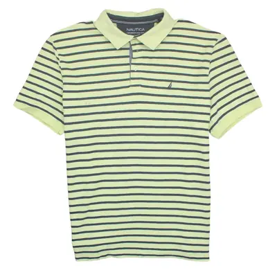 Nautica Yellow Navy Striped Polo Shirt - Size Medium
