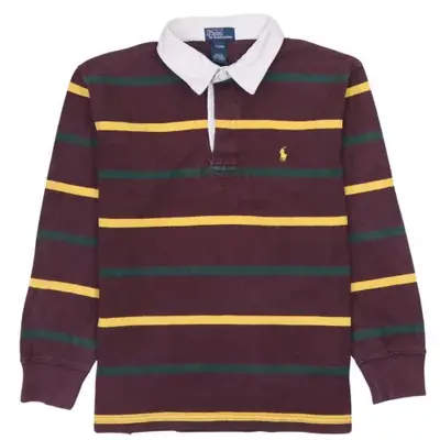 Polo Ralph Lauren Women's Rugby Shirt Burgundy Red Medium Striped Embr