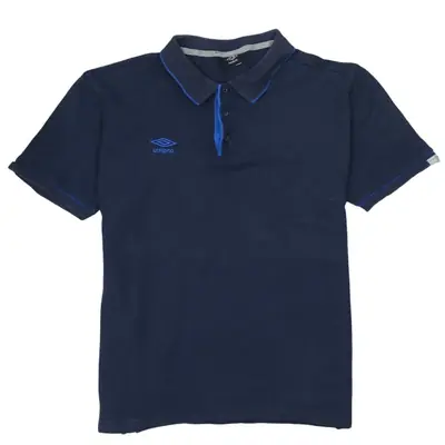 Vintage Umbro 90's Navy Polo Shirt Medium Short Sleeve Button Cotton