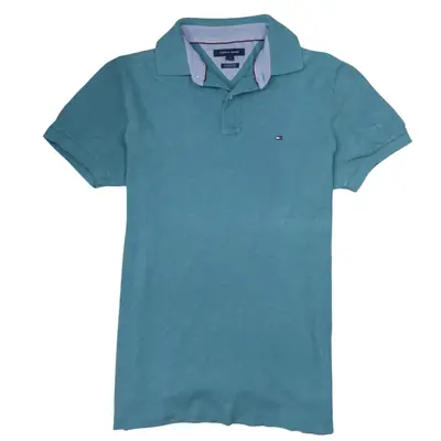 Vintage Tommy Hilfiger 90's Medium Blue Polo Shirt Quarter Button