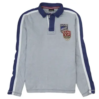 Napapijri 90's Vintage Grey Polo Shirt Men’s Medium Long Sleeve Cotton