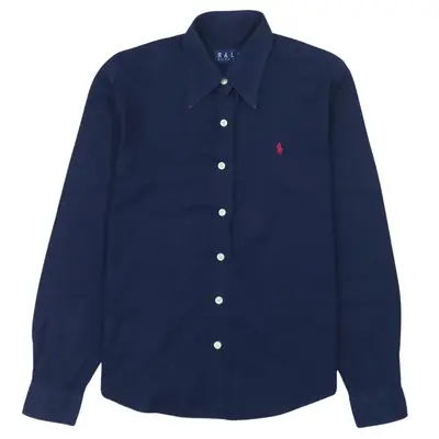 Vintage Polo Ralph Lauren Women's L 90's Navy Cotton Button Up Shirt