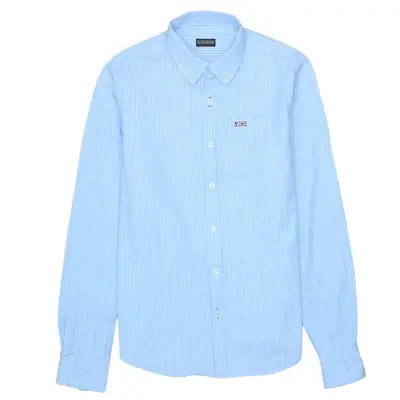 Napapijri Men's Vintage 90's Blue Cotton Long Sleeve Shirt Small