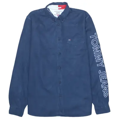 Tommy Hilfiger 90's Vintage Navy Blue Long Sleeve Button Up Shirt Medi