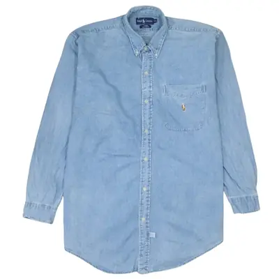 Polo Ralph Lauren 90's Vintage Blue Long Sleeve Button Up Shirt XXLarg