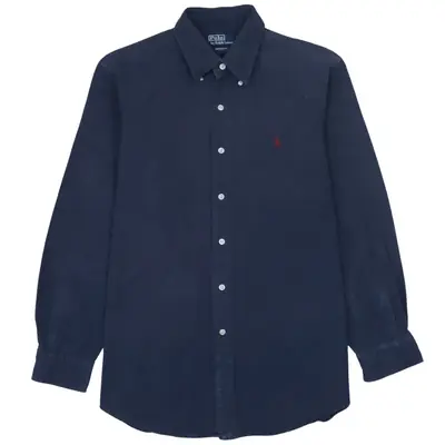 Vintage Polo Ralph Lauren 90's Men's Large Navy Blue Button Up Shirt