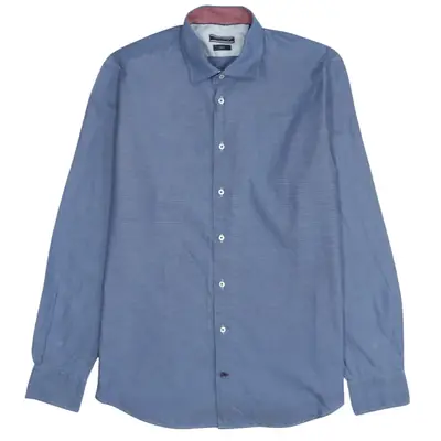 Tommy Hilfiger Men's 90's Blue Long Sleeve Button-Up Shirt Size Large 