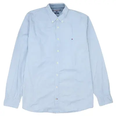 Tommy Hilfiger 90's Blue Long Sleeve Button Up Men's Shirt XLarge