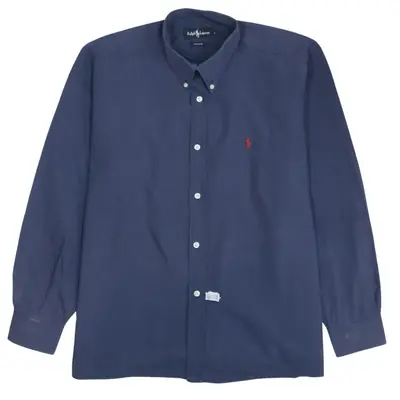 Vintage Polo Ralph Lauren 90's Navy Blue Long Sleeve Button-Up Shirt L