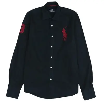 Vintage Polo Ralph Lauren 90's Black Long Sleeve Button Up Shirt Size 
