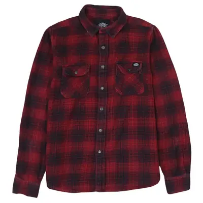 Vintage 90s Dickies Men's Small Red Cotton Long Sleeve Button-Up Shirt