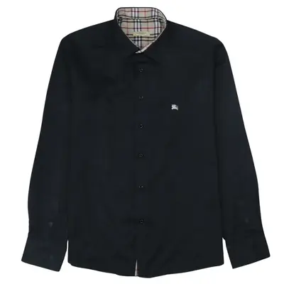Vintage Burberry 90s Black Long Sleeve Button Up Shirt, Small, Cotton