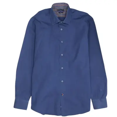 Tommy Hilfiger Vintage Navy Blue Long Sleeve Button Up Shirt Men's Lar
