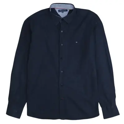 Tommy Hilfiger 90's Vintage XLarge Navy Blue Long Sleeve Button-Up Shi