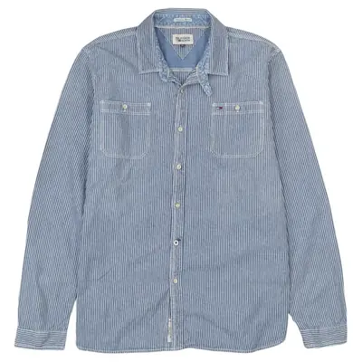 Tommy Hilfiger 90's Vintage Blue Long Sleeve Button-Up Shirt XL