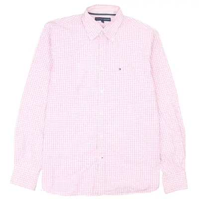 Tommy Hilfiger 90's Vintage Pink Long Sleeve Button-Up Shirt Men's Lar