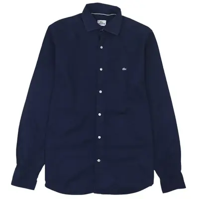 Vintage Lacoste 90's Men's Medium Navy Blue Long Sleeve Button-Up Shir