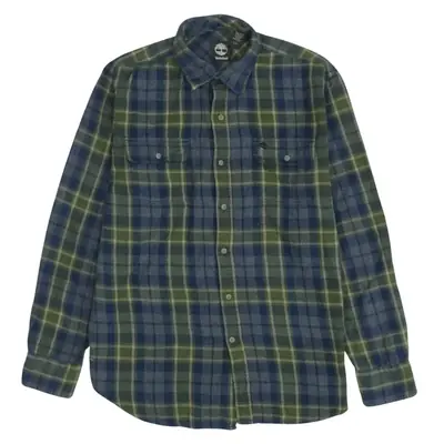 Vintage Timberland 90s Men's Navy Blue Cotton Button Up Shirt Large