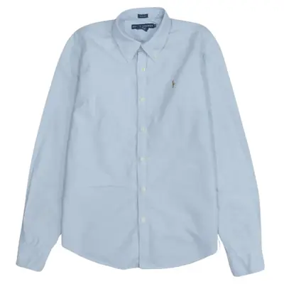 Polo Ralph Lauren Vintage 90's Blue Cotton Shirt M Medium Long Sleeve