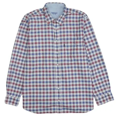 Vintage Barbour 90's Red Cotton Long Sleeve Button-Up Shirt XL Men's