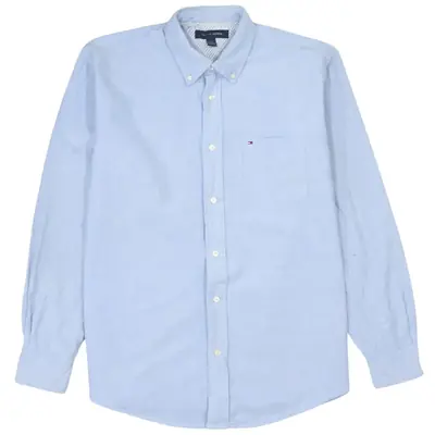 Tommy Hilfiger Vintage 90s Blue Button-Up Shirt Men's Medium Cotton