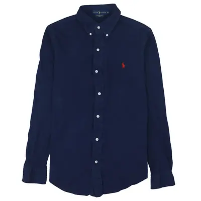 Polo Ralph Lauren 90's Vintage Navy Blue Long Sleeve Button-Up Shirt M