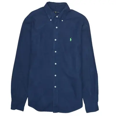 Polo Ralph Lauren 90's Vintage Navy Blue Long Sleeve Button Up Shirt M