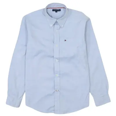 Tommy Hilfiger 90's Vintage Long Sleeve Button-Up Blue Shirt Small