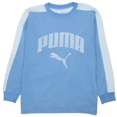 Puma 90's Vintage Spellout Crew Neck Sweatshirt Small Blue