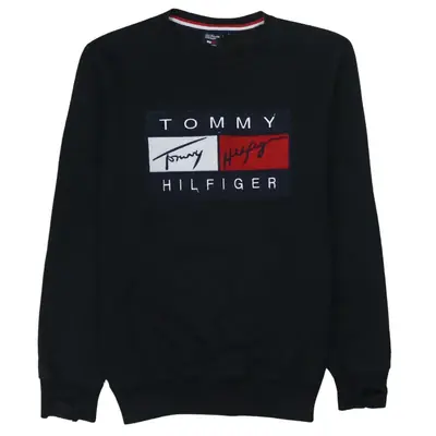 Vintage Tommy Hilfiger 90's Black Spellout Crew Neck Sweatshirt Large