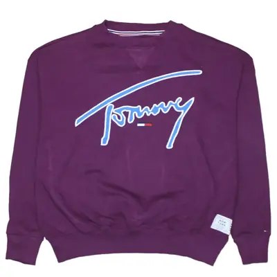 Tommy Hilfiger Men's Small Purple Cotton Spellout Crew Neck Sweatshirt