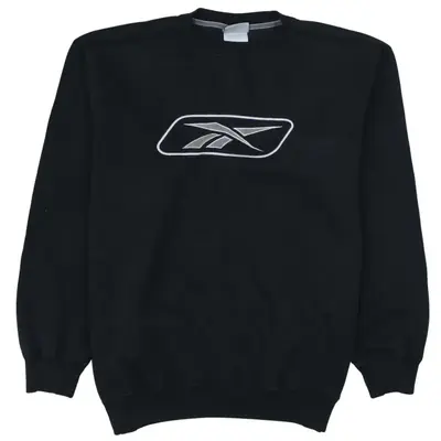 Reebok 90's Vintage Spellout Black Crew Neck Sweatshirt Men's Medium