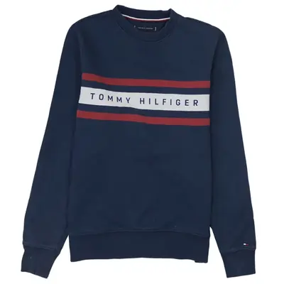 Tommy Hilfiger 90's Navy Blue Spellout Crew Neck Sweatshirt Small