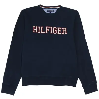 Tommy Hilfiger 90's Vintage Navy Blue Spellout Crew Neck Sweatshirt Si