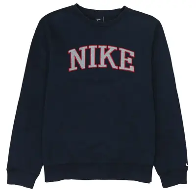 Vintage Nike 90's Spellout Crew Neck Sweatshirt - Men's Large Navy Blu