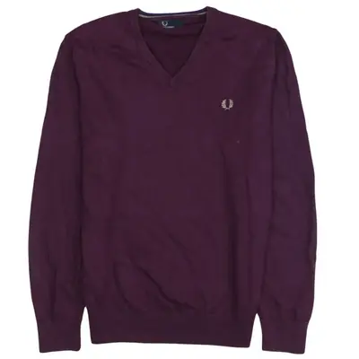 FRED PERRY Vintage 90's Burgundy Red V Neck Sweatshirt, Men's Large