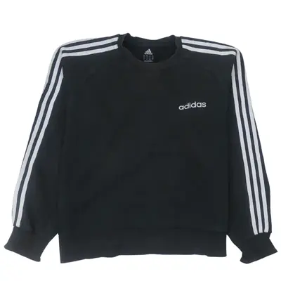 Adidas 90's Vintage Large Black Crew Neck Sweatshirt with Striped Slee