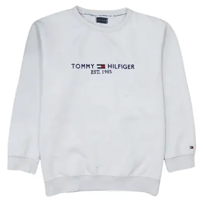 Tommy Hilfiger 90's Vintage Crew Neck Spellout Sweatshirt White Medium