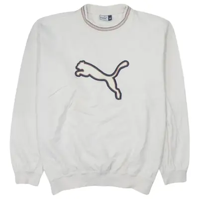 Vintage Puma 90s Beige Cream Spellout Crew Neck Sweatshirt Medium