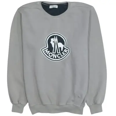 Moncler Vintage 90's Grey Spellout Crewneck Sweatshirt, Men's Small
