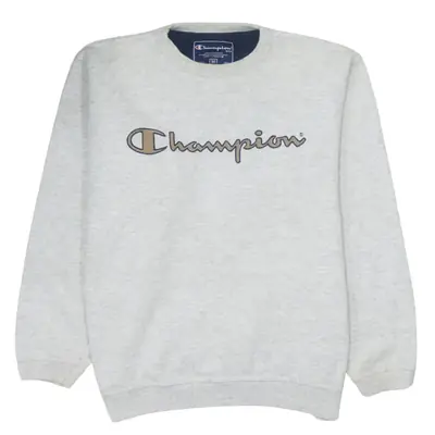 Champion 90's Vintage Grey Spellout Crew Neck Sweatshirt Medium