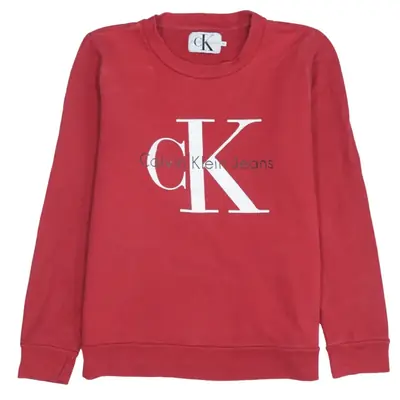 Calvin Klein Vintage 90s Spellout Red Crew Neck Sweatshirt XL Women's