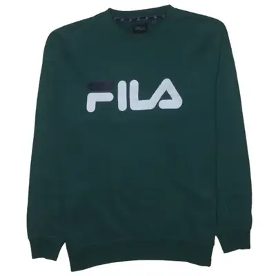 Fila Dark Green Sweatshirt Men's Small Printed Logo Crewneck Pullover 