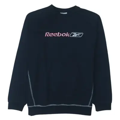 Reebok Navy Blue Sweatshirt Men's Large Embroidered Logo Contrast Stit