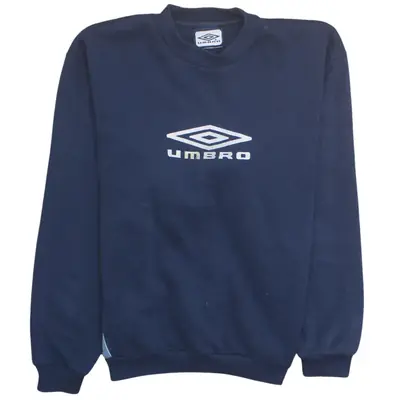 Vintage Navy Blue Polyester Fleece Hoodie - Size 46