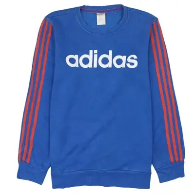 Adidas Blue Sweatshirt Men's Small Printed Logo Red Three Stripe Sleev