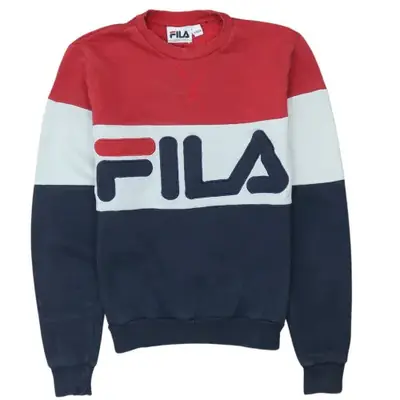Fila Red Navy Colour Block Sweatshirt Men's XXSmall Large Logo Crewnec