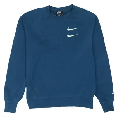 Nike Teal Blue Sweatshirt Men's Medium Double Swoosh Printed Back Logo